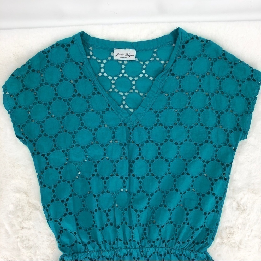 Jordan Taylor Women’s L Blue Eyelet Swim Coverup V Neck Sleeveless Summer Top - Picture 3 of 7